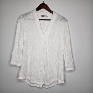 Alembika Size 5 Large White Sheer Crinkle Top 3/4 Sleeve Lagenlook Minimalist